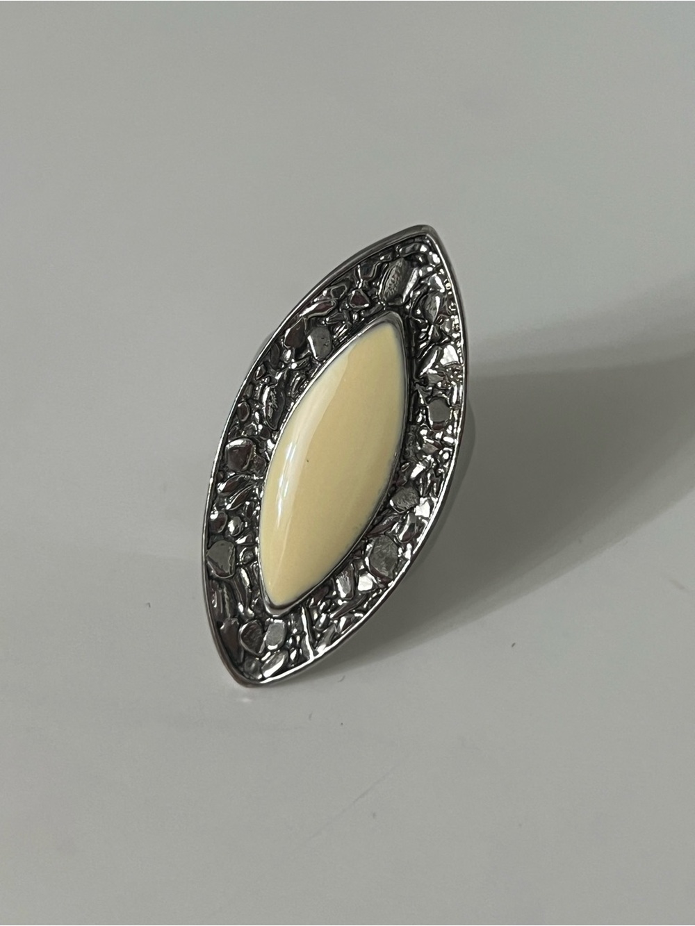 Belle Noel Silver-Tone Ring with Cream Marquise Stone